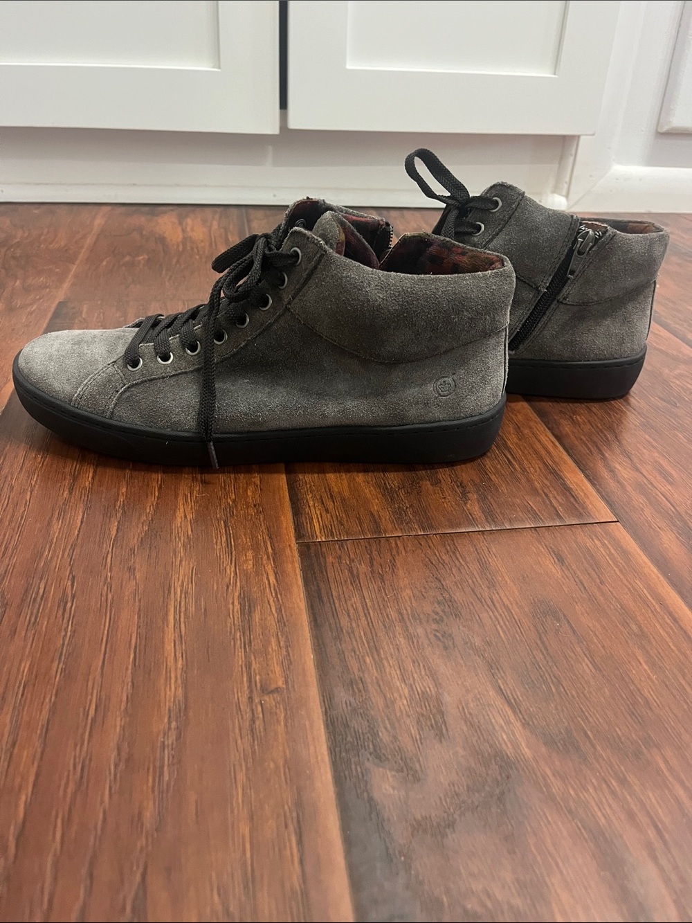 Born F69742 Charcoal Gray Suede Mid-Top Zip Sneakers